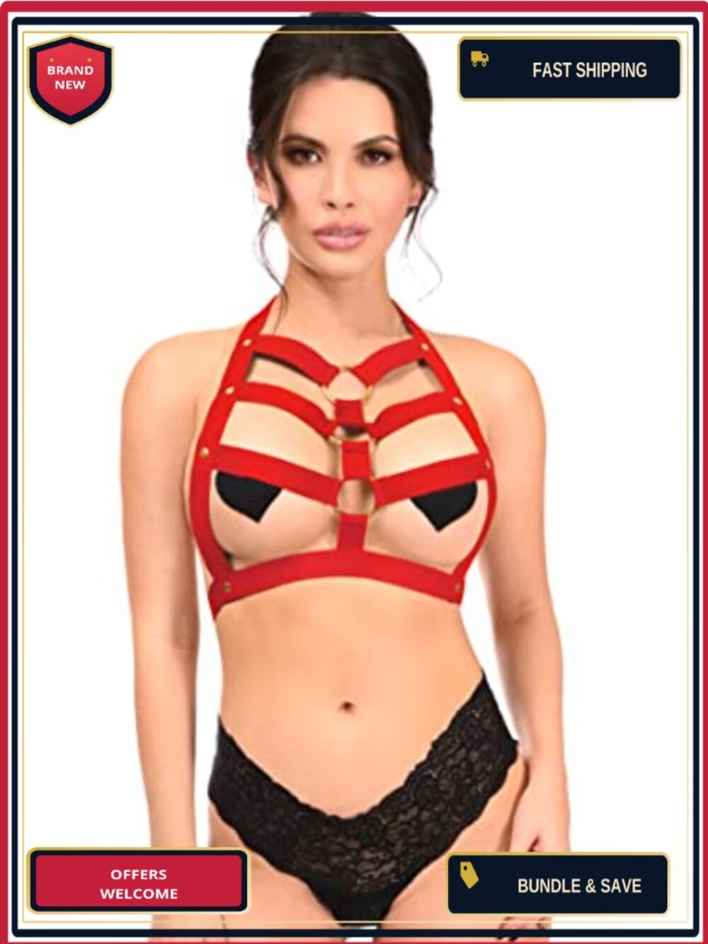 Stretchy Body Harness Gold Hardware